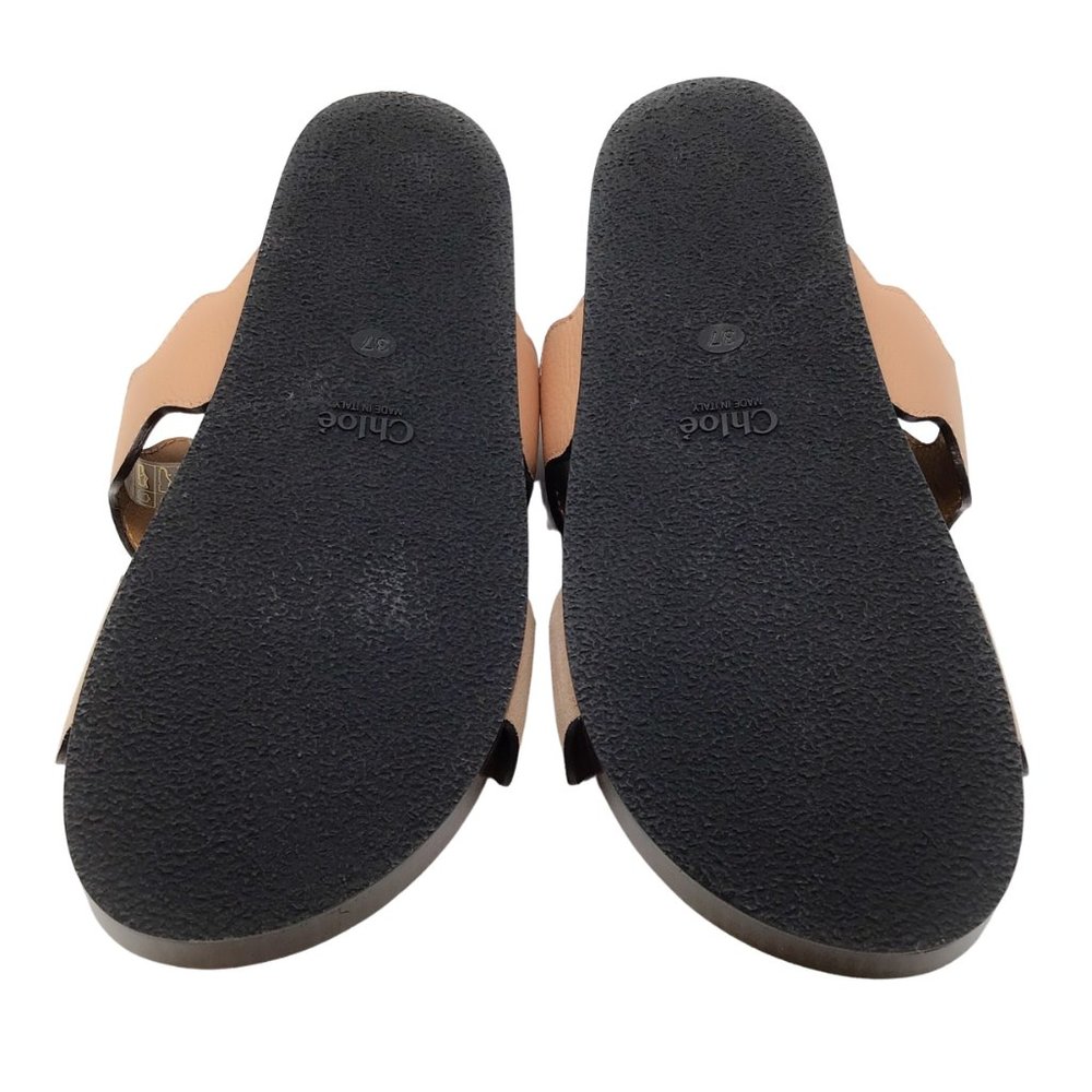 CHLOE CARRAIA TAN SUEDE AND LEATHER FLAT SLIDE SANDALS - Picture 7 of 7